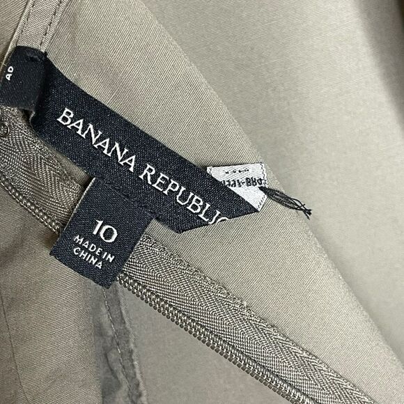 Banana Republic Layered Poplin Fit and Flare Dress Green Brown Women’s Size 10 - Picture 8 of 11